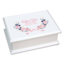 Personalized Lift Top Jewelry Box with Navy Pink Floral Garland design