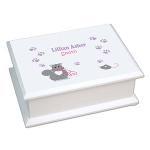 Personalized Lift Top Jewelry Box with Kitty Cat design