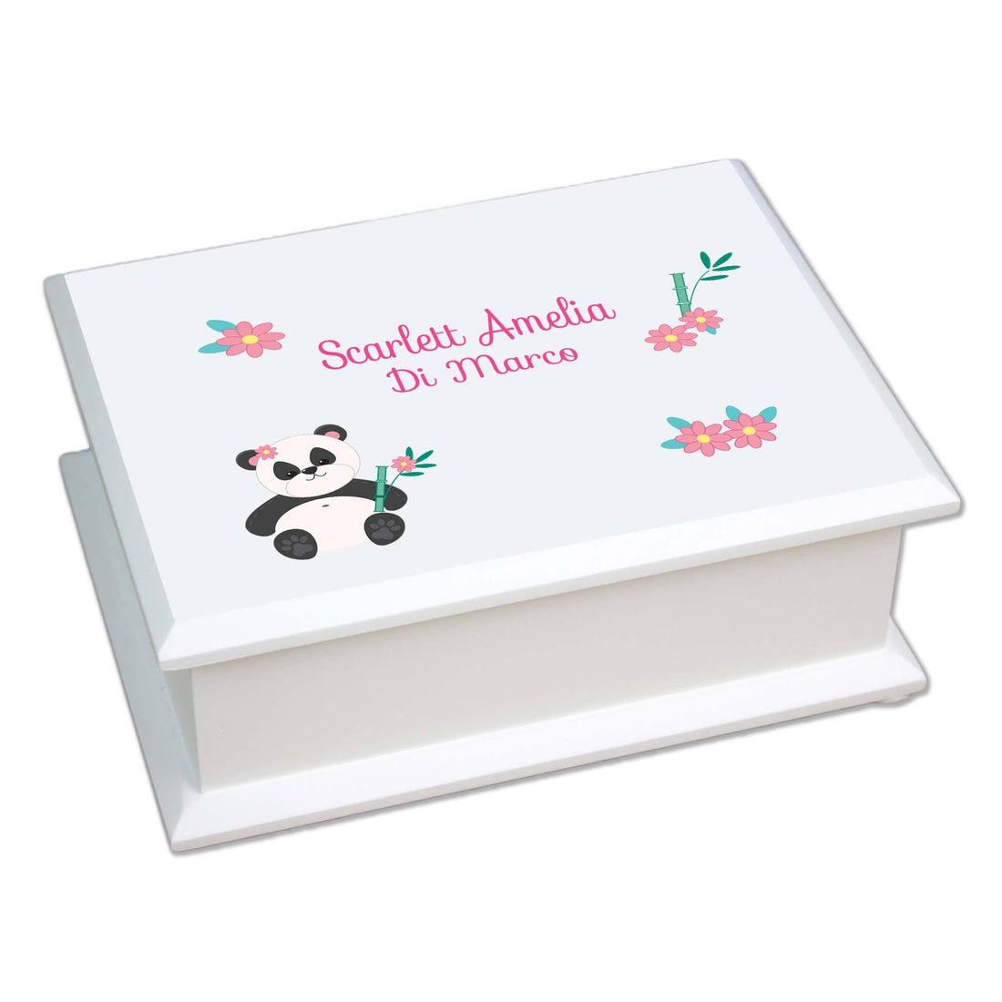 Personalized Lift Top Jewelry Box with Panda Bear design