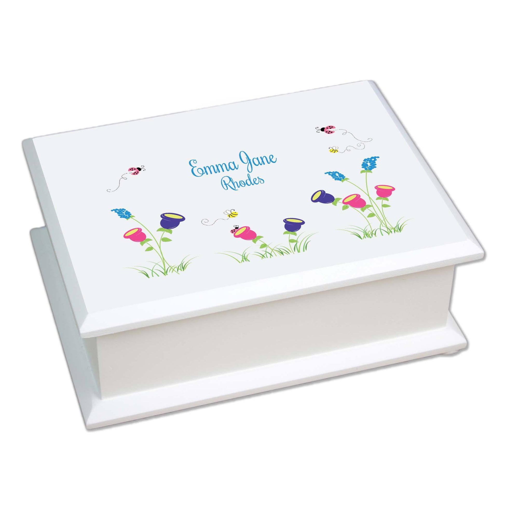 Personalized Lift Top Jewelry Box with English Garden design