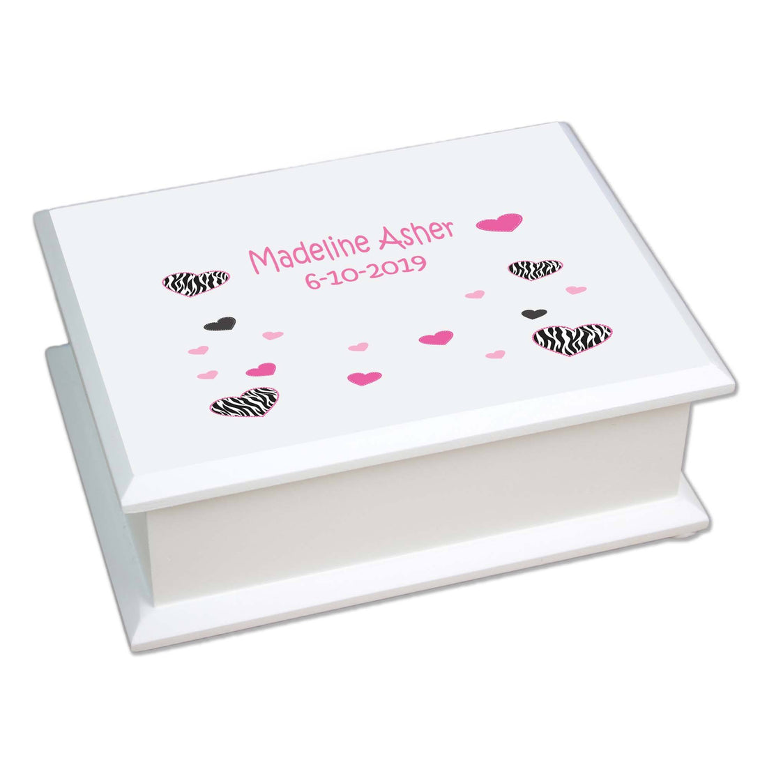 Personalized Lift Top Jewelry Box with Groovy Zebra design