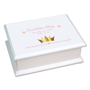 Personalized Lift Top Jewelry Box with Pink Princess Crown design