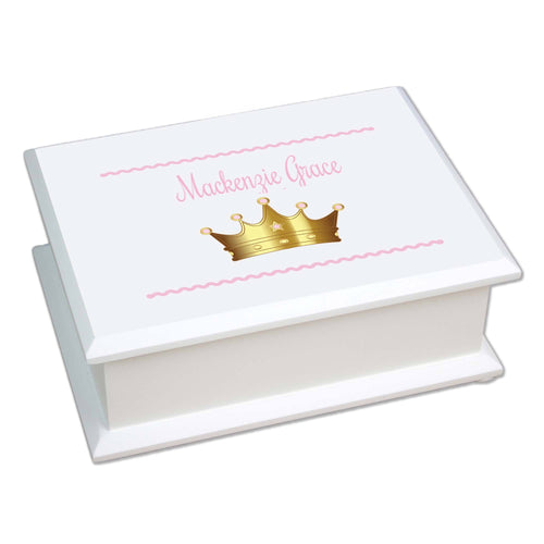Personalized Lift Top Jewelry Box with Pink Princess Crown design