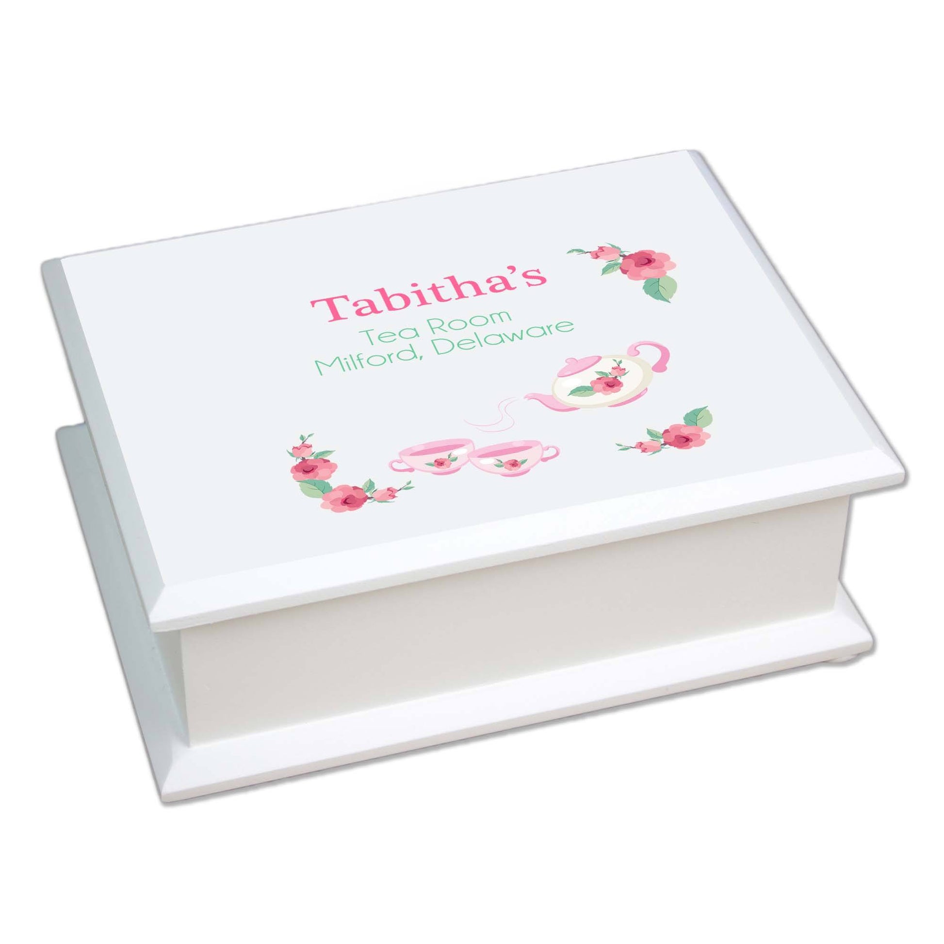 Lift Top Jewelry Box - Tea Party - side view