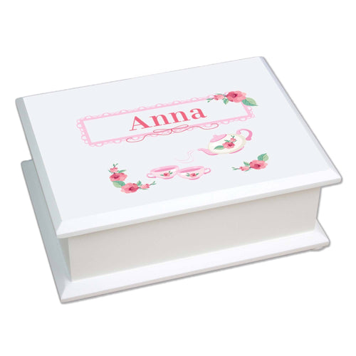 Personalized Lift Top Jewelry Box with Tea Party design