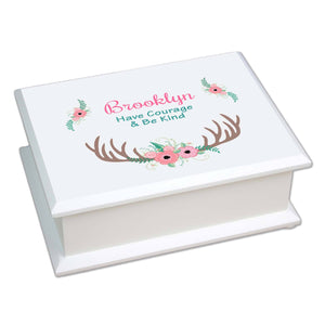Personalized Lift Top Jewelry Box with Floral Antler design