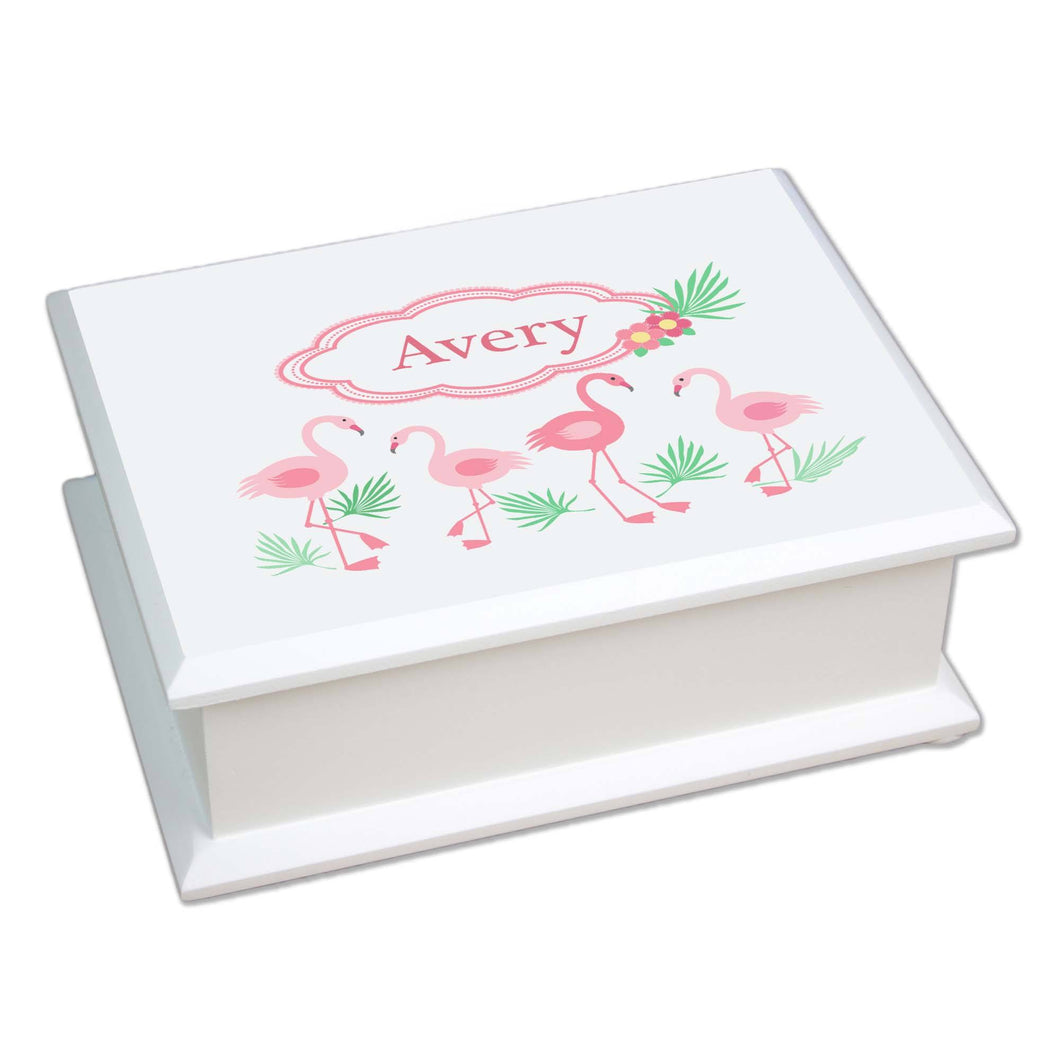 Personalized Lift Top Jewelry Box with Palm Flamingo design