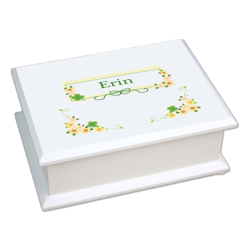Personalized Lift Top Jewelry Box with Shamrock design