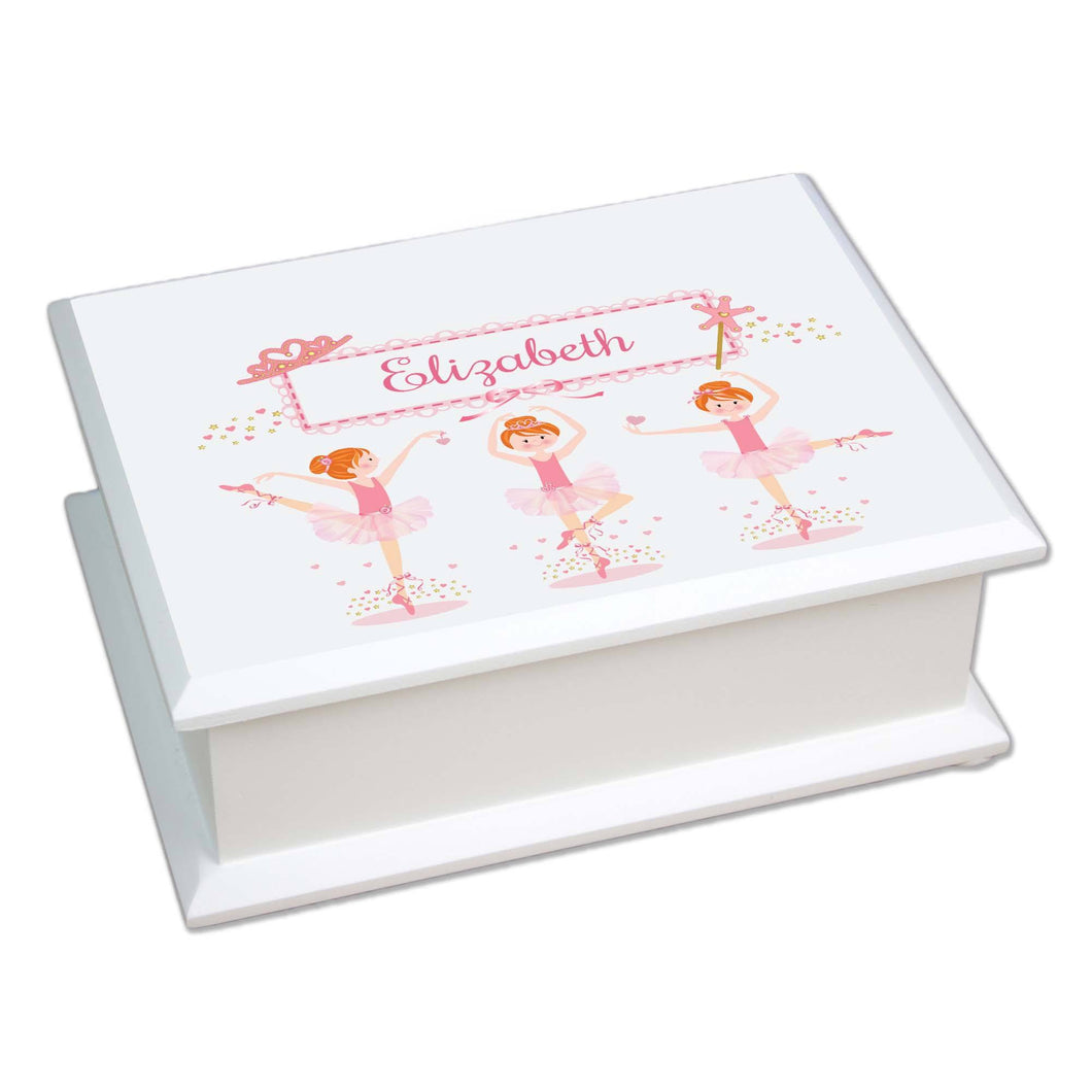 Personalized Lift Top Jewelry Box with Ballerina Red Hair design