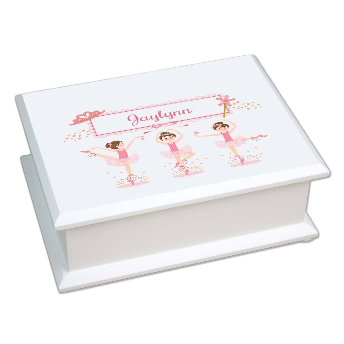 Personalized Lift Top Jewelry Box with Ballerina Brunette design