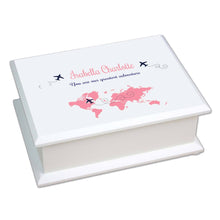 Personalized Lift Top Jewelry Box with World Map Pink design
