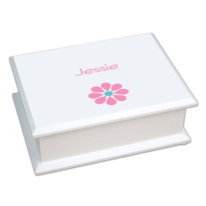 Personalized Lift Top Jewelry Box with Single Daisy design