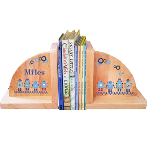 Personalized Robots Natural Childrens Wooden Bookends