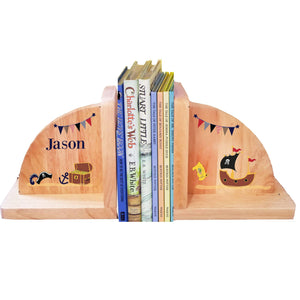 Personalized Pirate Natural Childrens Wooden Bookends