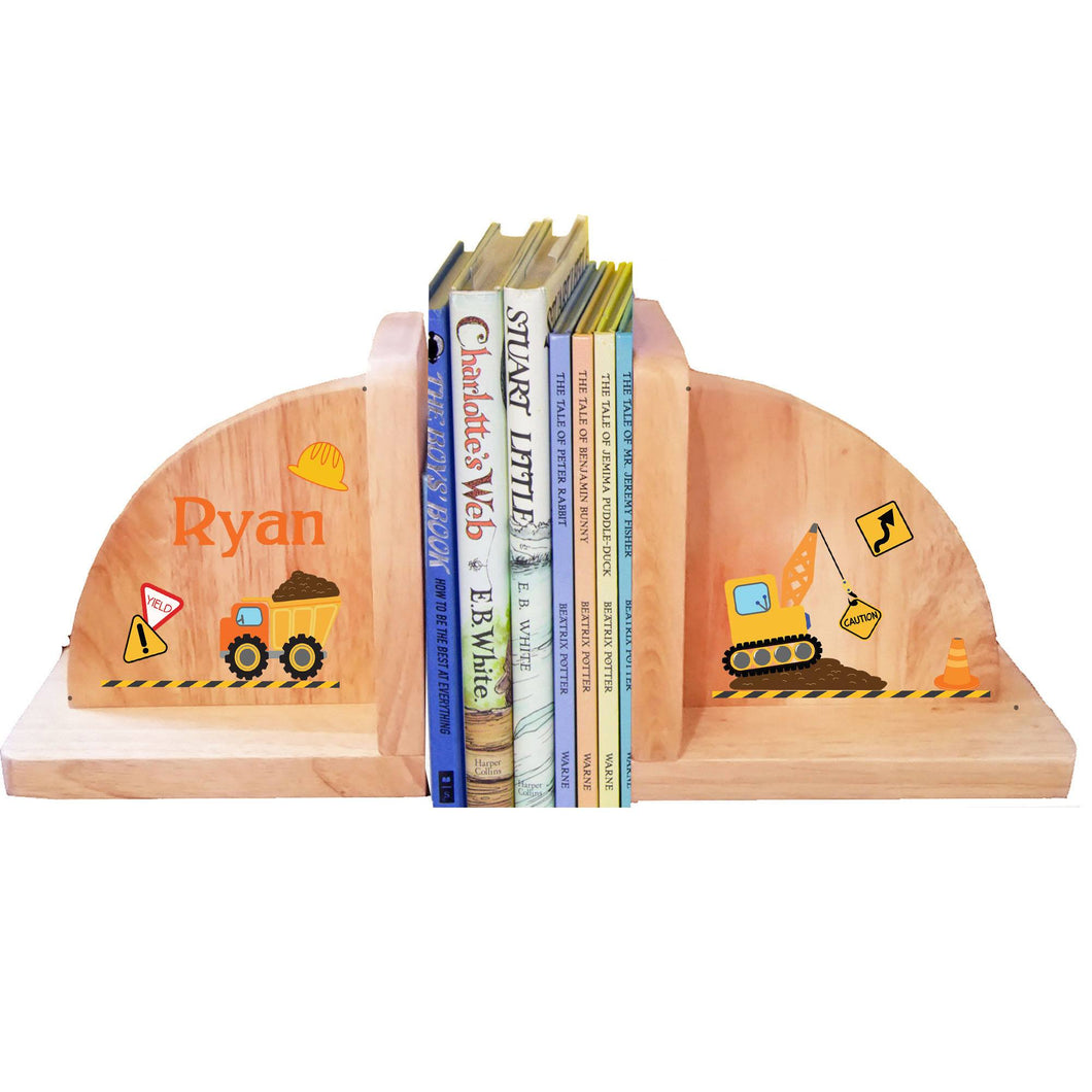 Personalized Construction Natural Childrens Wooden Bookends
