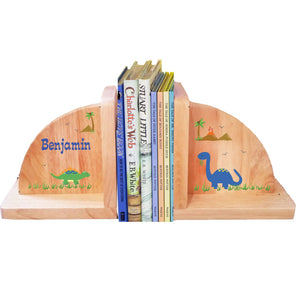 Personalized Dinosaur Natural Childrens Wooden Bookends
