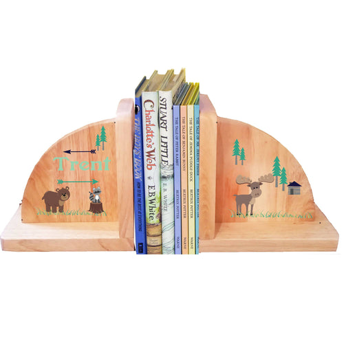 Personalized North Woodland Natural Childrens Wooden Bookends