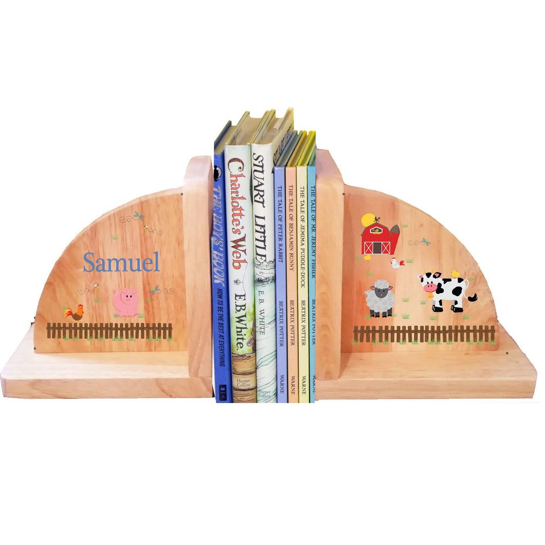 Personalized Barnyard Natural Childrens Wooden Bookends