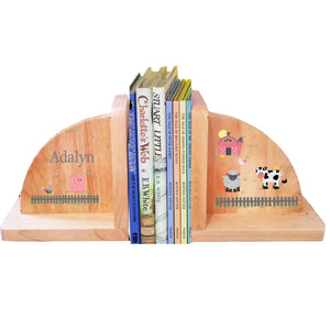 Personalized Barnyard Pastel Natural Childrens Wooden Bookends