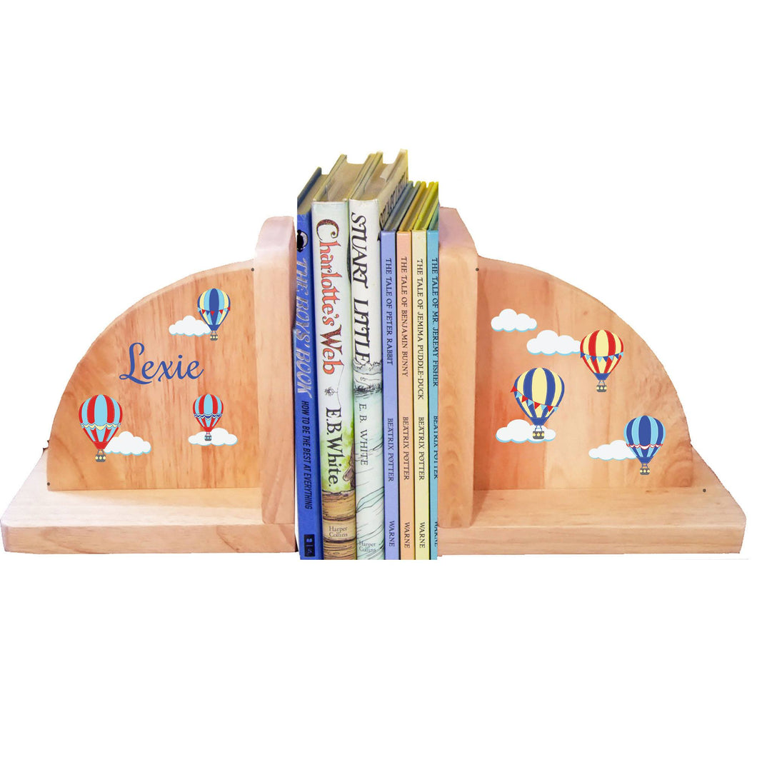 Personalized Hot Air Balloon Primary Natural Childrens Wooden Bookends