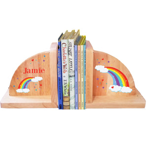 Personalized Rainbow Primary Natural Childrens Wooden Bookends