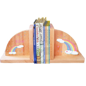 Personalized Rainbow Pastel Natural Childrens Wooden Bookends