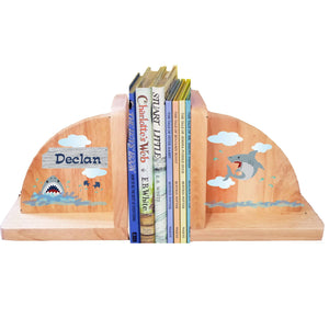 Personalized Shark Tank Natural Wooden Bookends