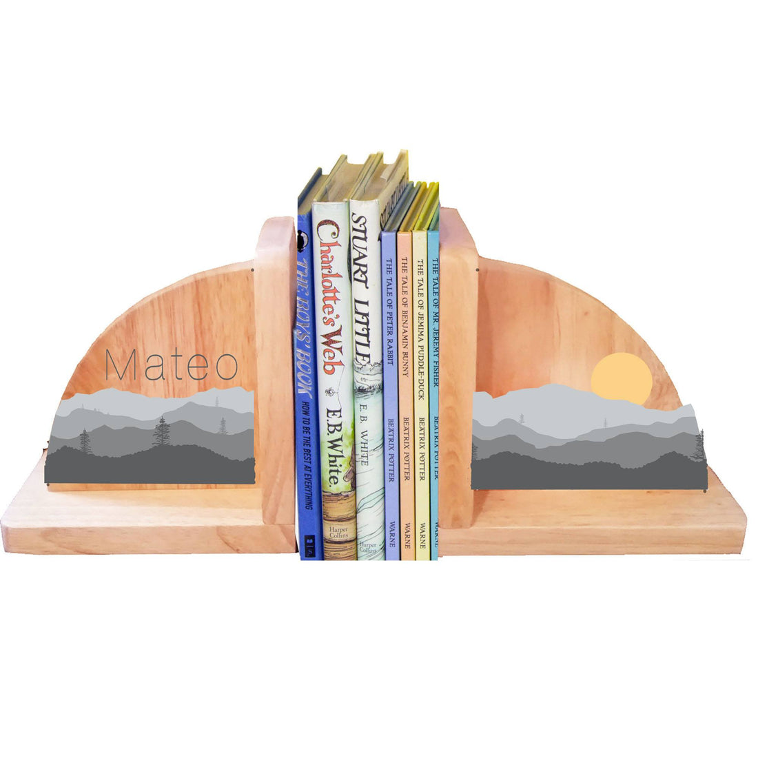 Personalized Mountains Natural Childrens Wooden Bookends