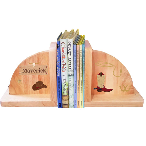 Personalized Wild West Natural Childrens Wooden Bookends