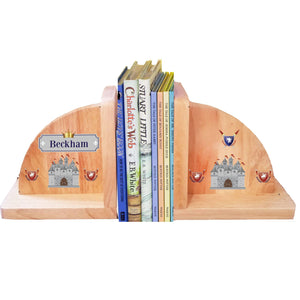 Personalized Medieval Castle Natural Wooden Bookends