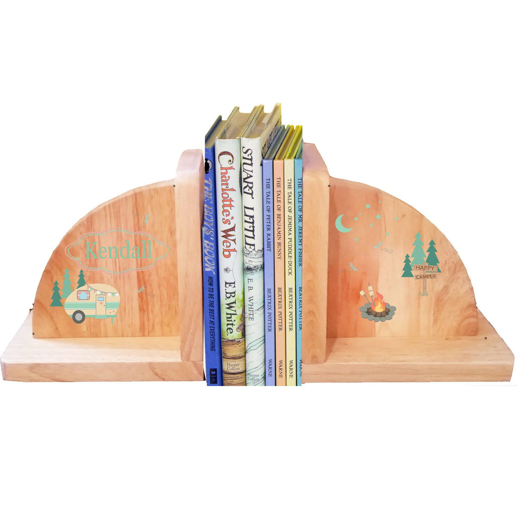 Personalized Camp Smore Natural Wooden Bookends