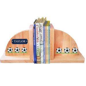 Personalized Soccer Balls Natural Wooden Bookends