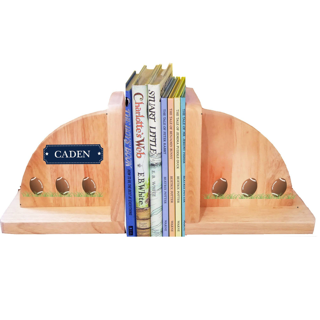 Personalized Footballs Natural Wooden Bookends