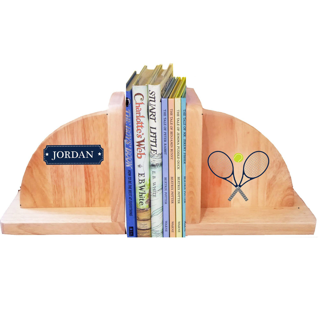Personalized Tennis Natural Wooden Bookends