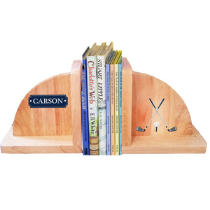 Personalized Golf Natural Wooden Bookends