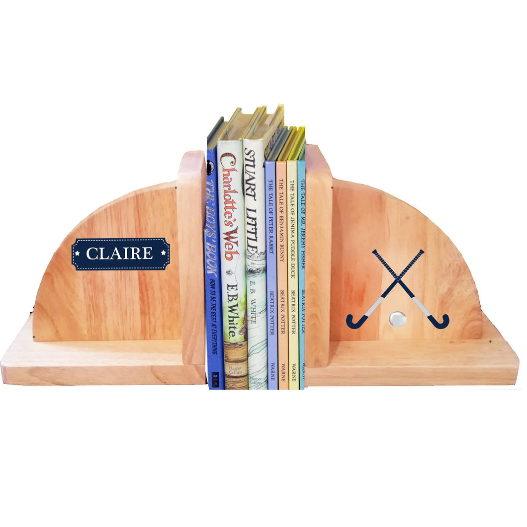 Personalized Field Hockey Natural Wooden Bookends
