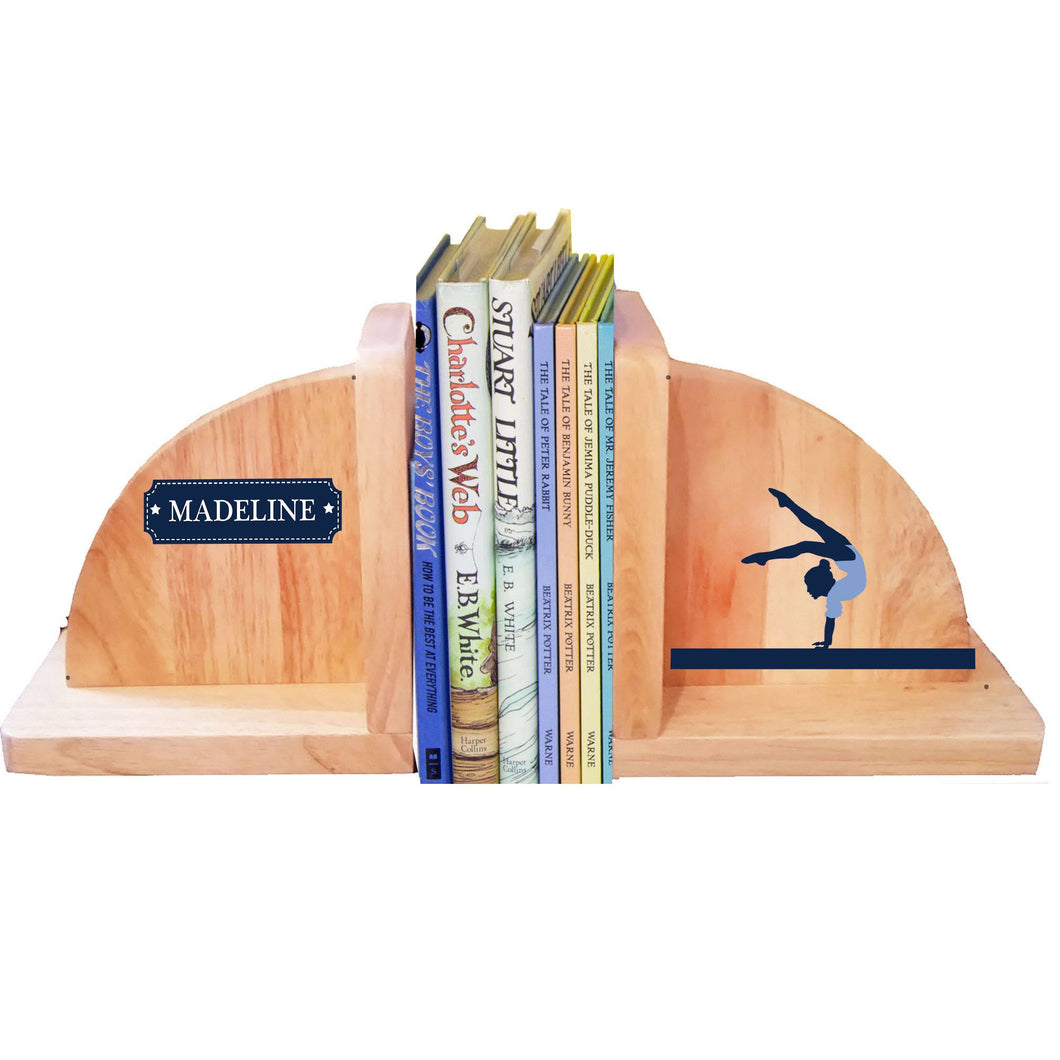 Personalized Gymnastics Natural Wooden Bookends
