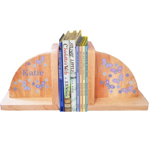 Personalized Butterflies Lavender Natural Childrens Wooden Bookends