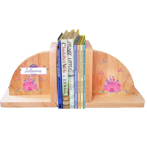 Personalized Princess Castle Natural Childrens Wooden Bookends
