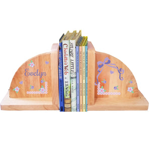 Personalized Lacey Bow Design Natural Bookends