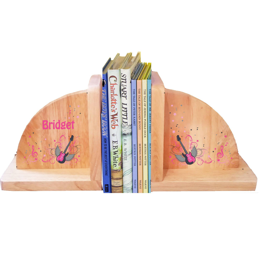 Personalized Rock Star Girl Natural Childrens Wooden Bookends