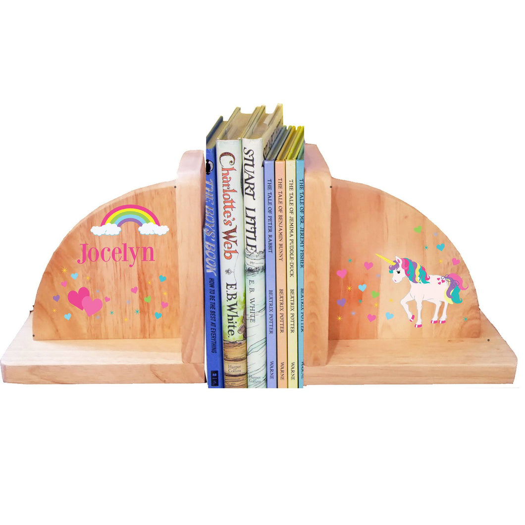 Personalized Unicorn Natural Childrens Wooden Bookends