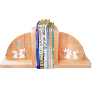 Personalized Classic Bunny Natural Wooden Bookends