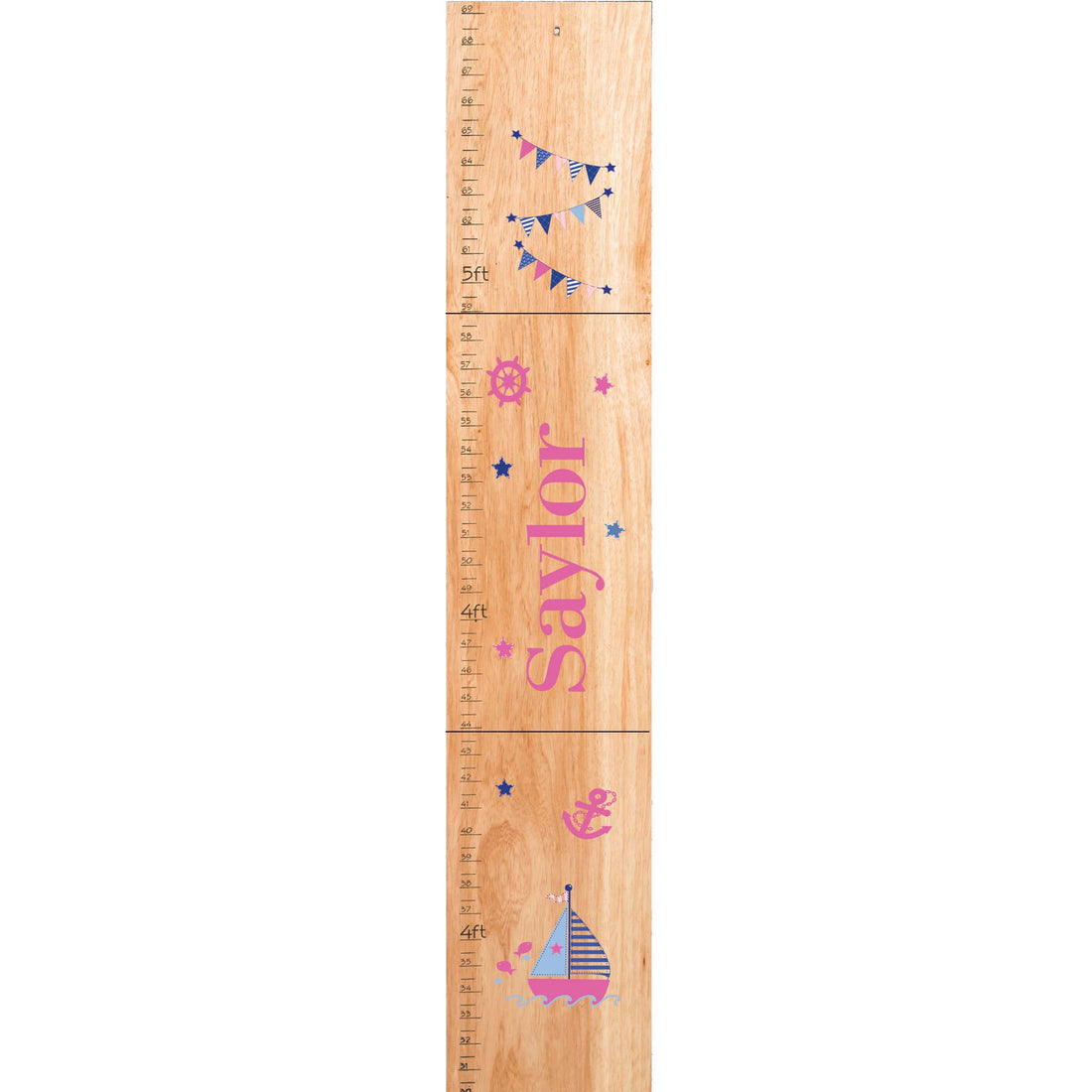 Personalized Natural Growth Chart With Sailboat Girls Design