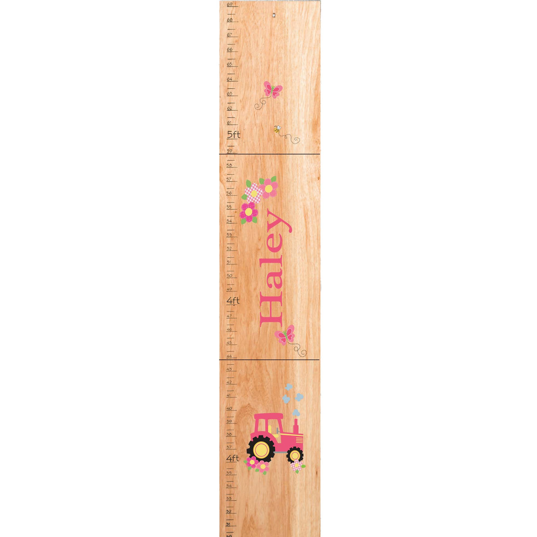 Personalized Natural Growth Chart With Tractor Pink Design