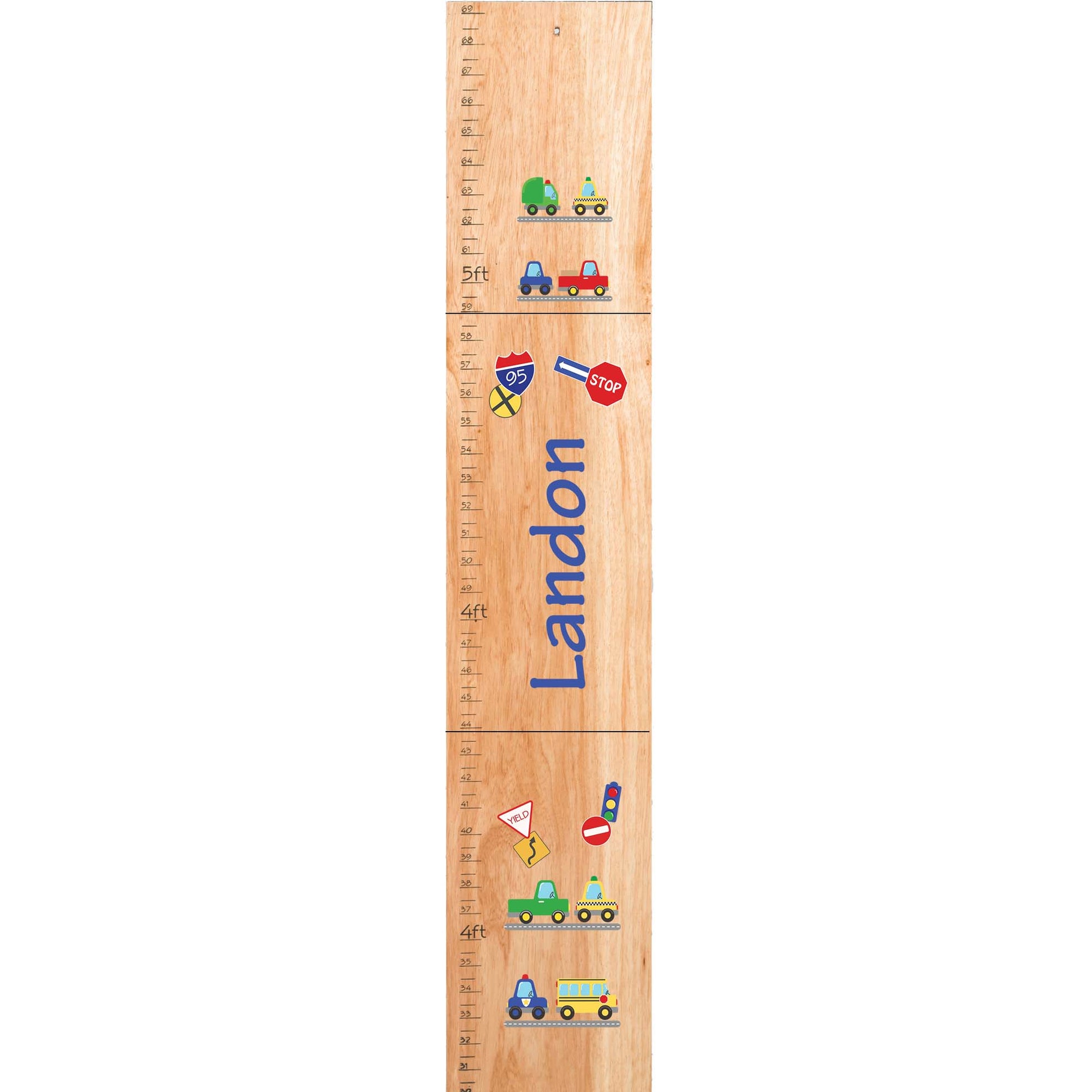 Personalized Natural Growth Chart With Cars And Trucks Design