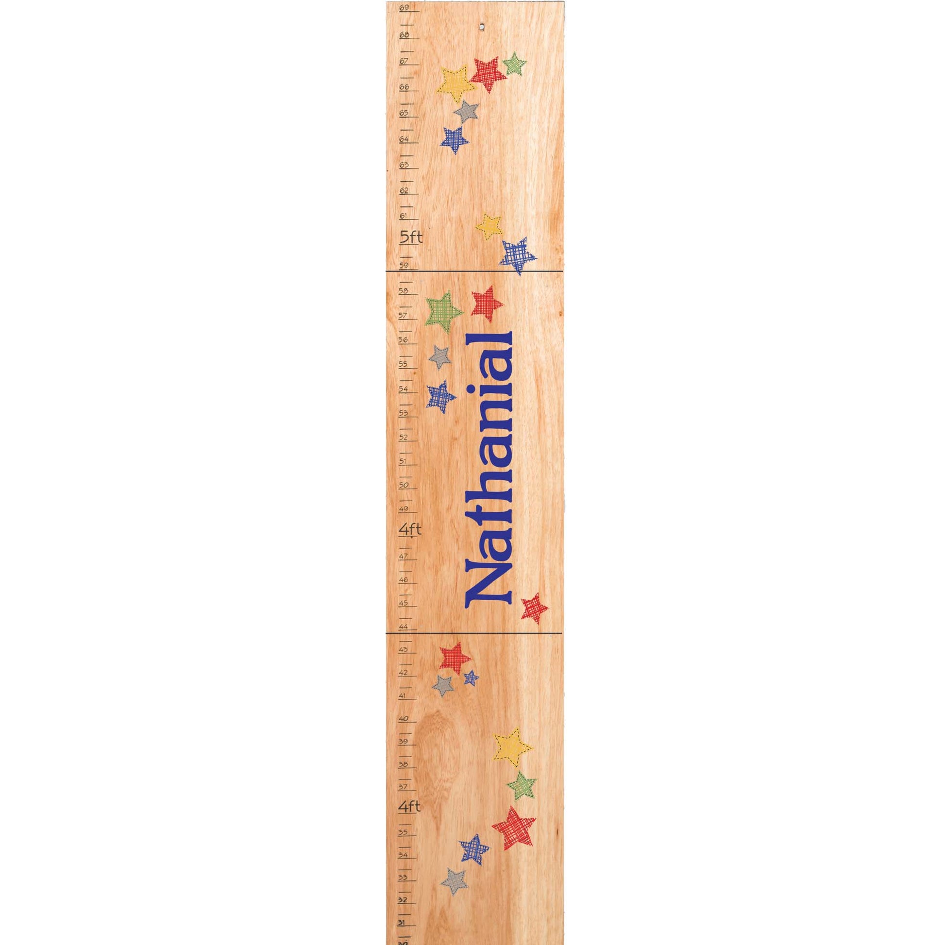 Personalized Natural Wooden Growth Chart with Stitched Stars design