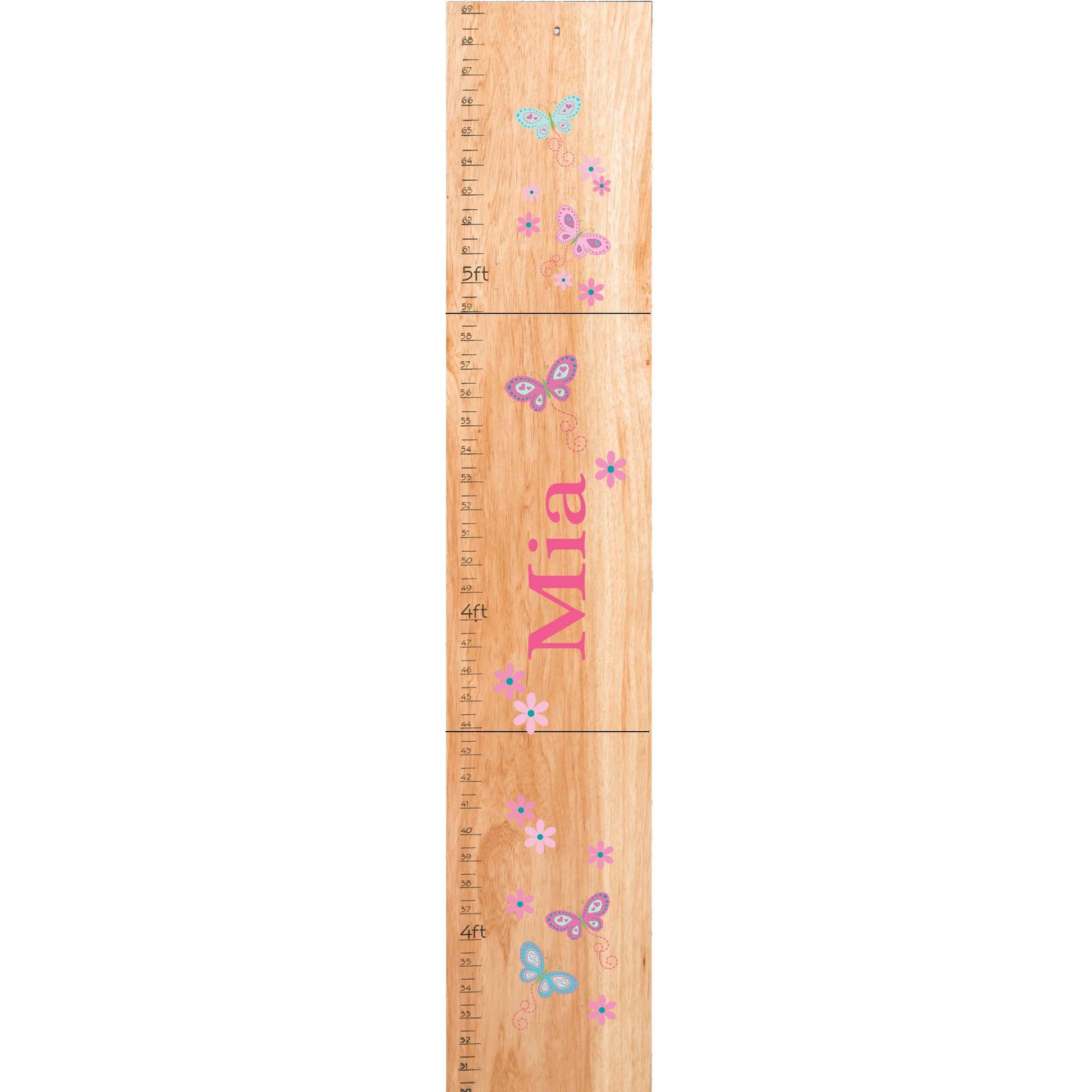 Personalized Natural Growth Chart With Butterflies Pink Aqua Design