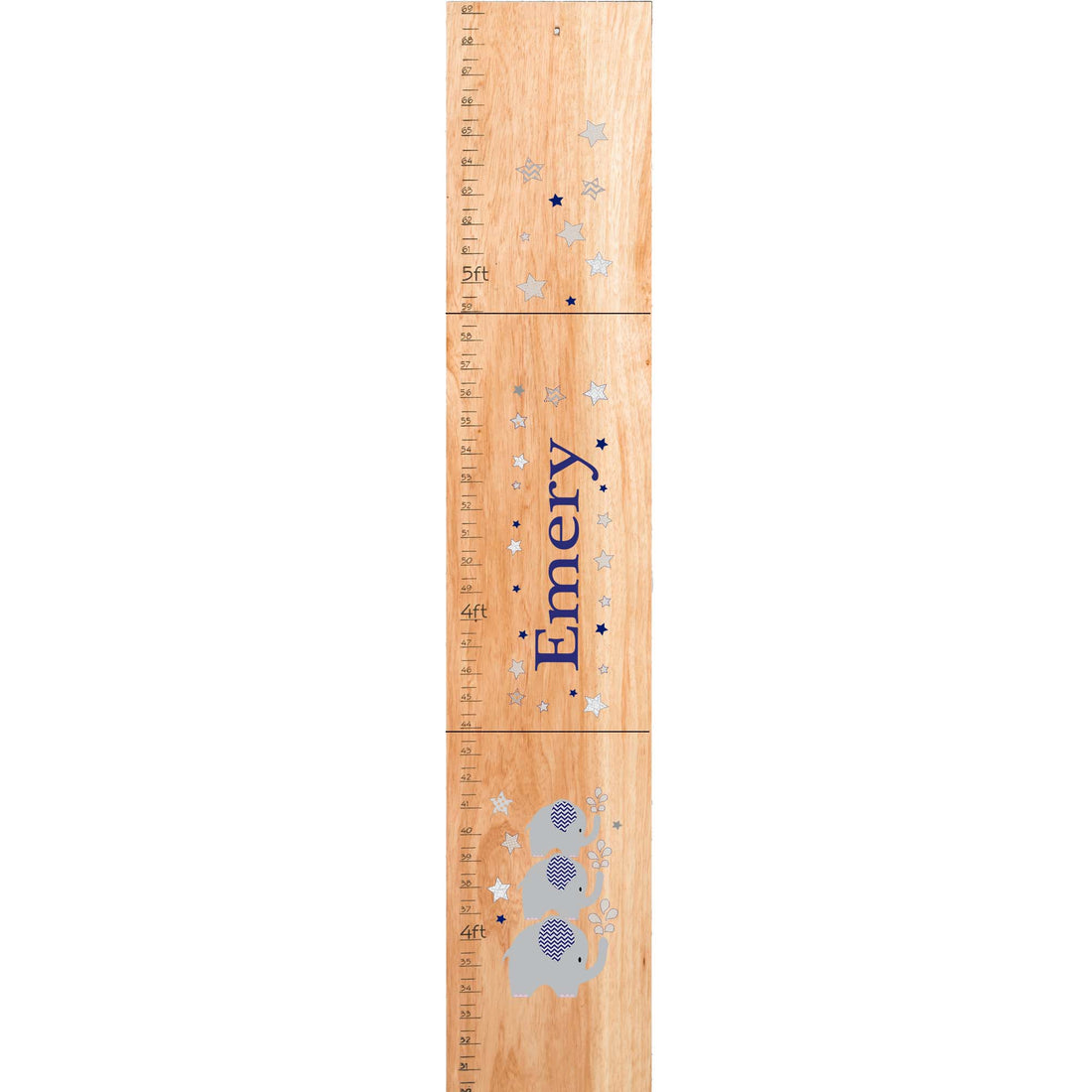 Personalized Natural Growth Chart With Elephant Navy Design