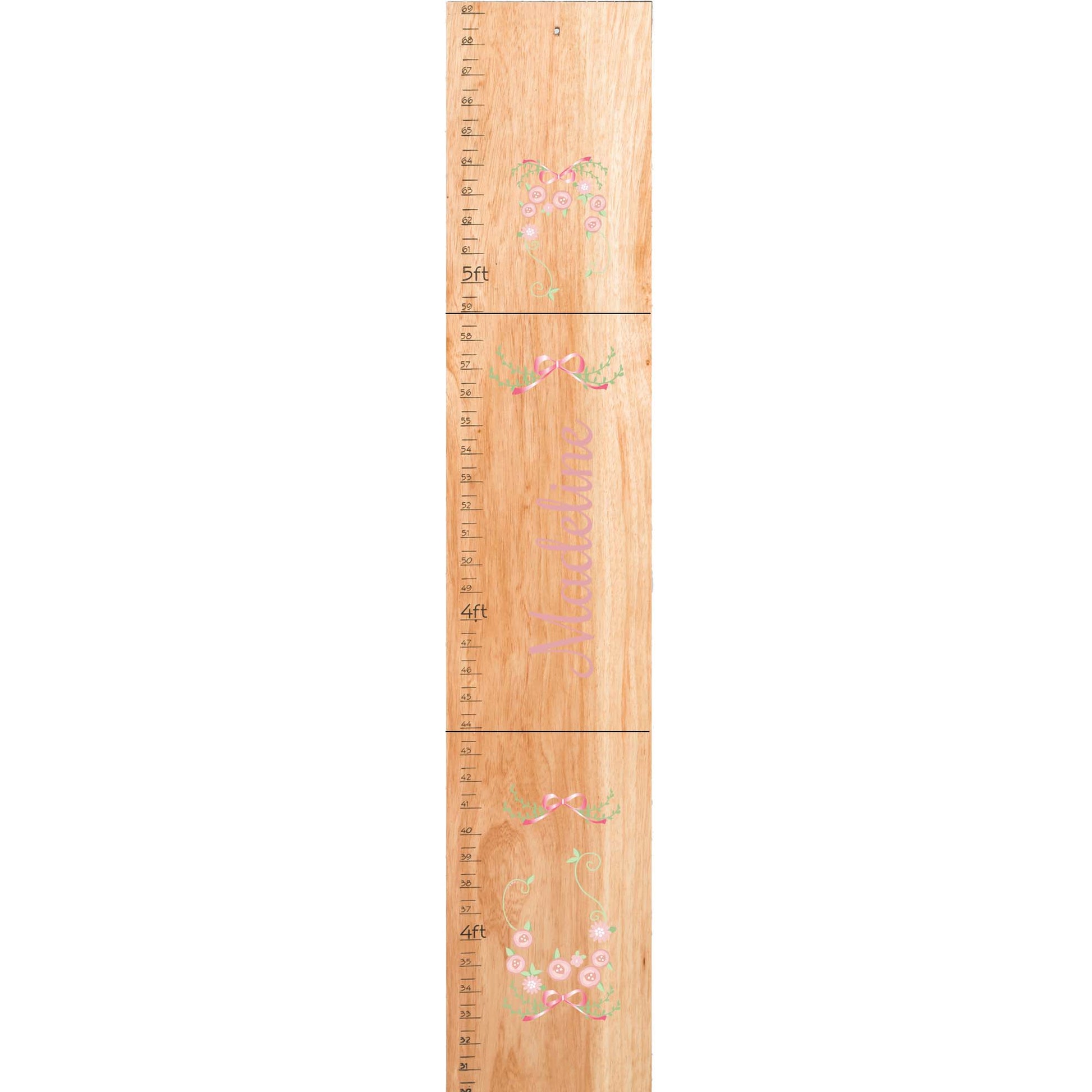 Personalized Natural Growth Chart With Garland Pink Gray Design